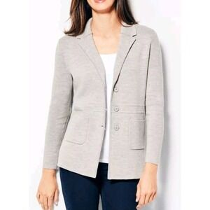Talbots Merino Wool Sweater Jacket Gray Sz Medp Casual Career‎ Preppy Classic
